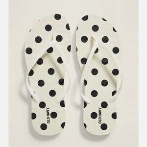 NWT Old Navy Patterned Flip Flops Sandals White Black Polka Dots Women 9